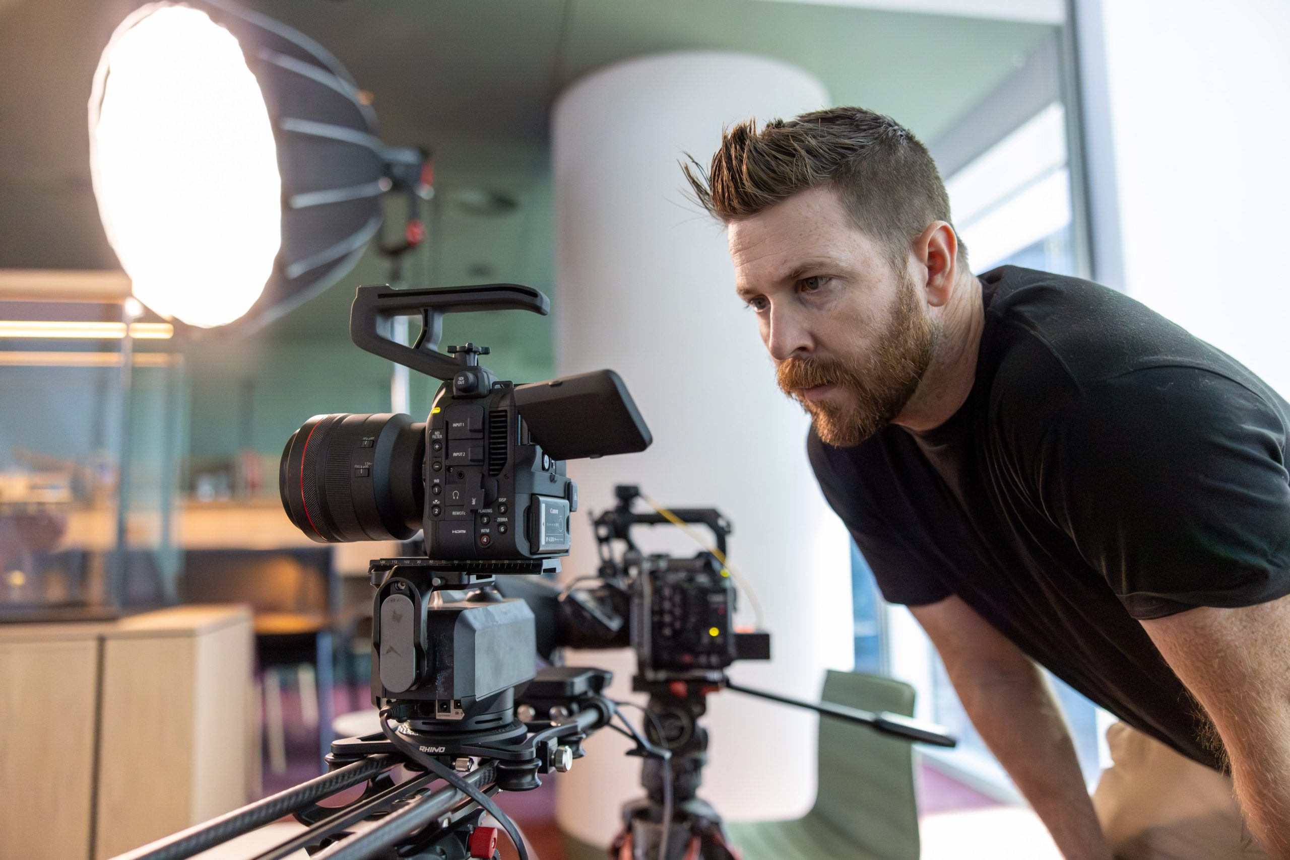 Dean checks the Canon C80 setup